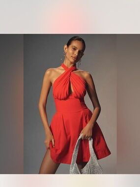 Anthropologie Red One-Shoulder Twist Mini Dress